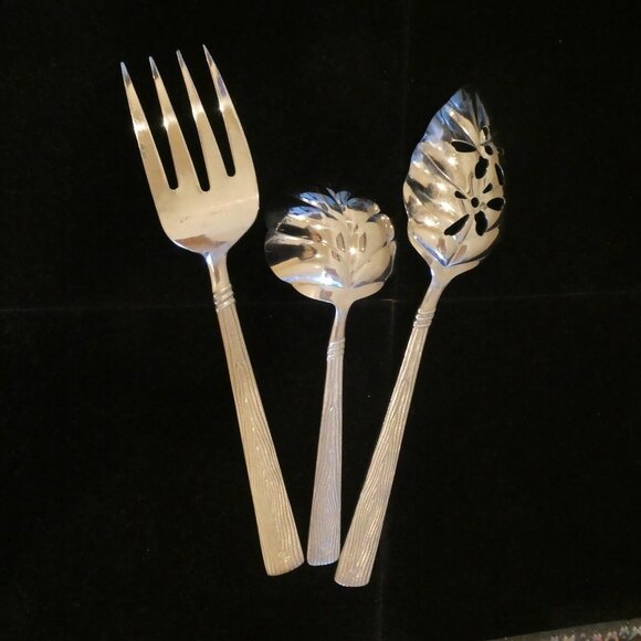 Pfaltzgraff Naturewood Set of 3 Stainless Serving Pieces - Picture 3 of 5